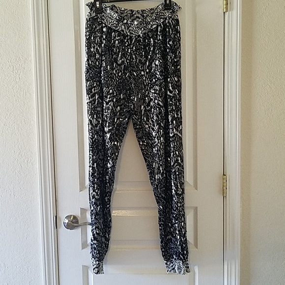 Rebecca Minkoff Black White Silk Sequin Pants